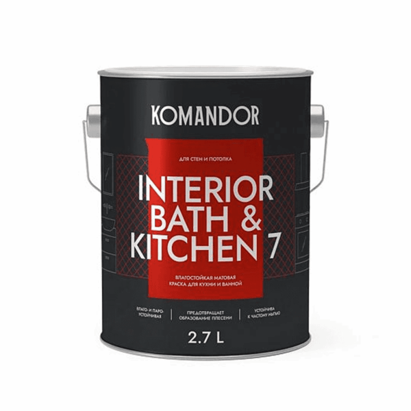 ВД краска INTERIOR BATH & KITCHEN 7 (база А) [9 л ] для кухни и ванной для внутренних работ