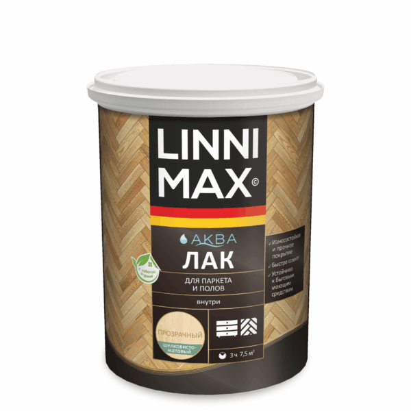 Лак паркетный LINNIMAX Аква акриловый глянцевый 0,9л